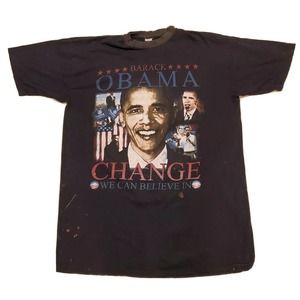 Barrack Obama Vintage THRASHED Big Print Double Sided Graphic T Shirt Sz 2XL 3XL